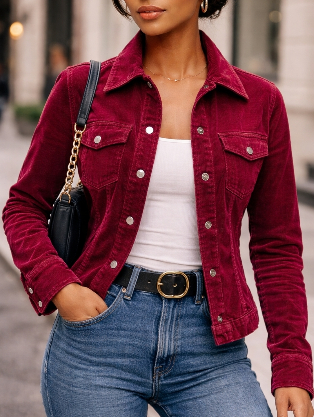 Jacob Annexe Burgundy Corduroy Jacket – Size 5/6 – Cotton – Snap Front